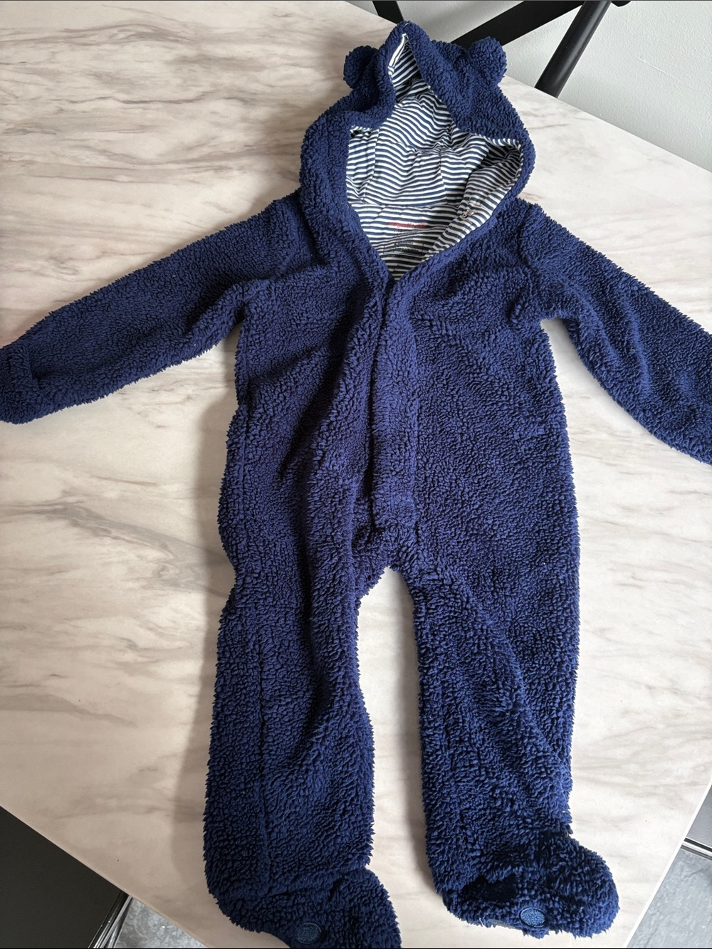 Magnetic Me Plush Navy Blue Baby One-Piece Hooded Fleece Romper